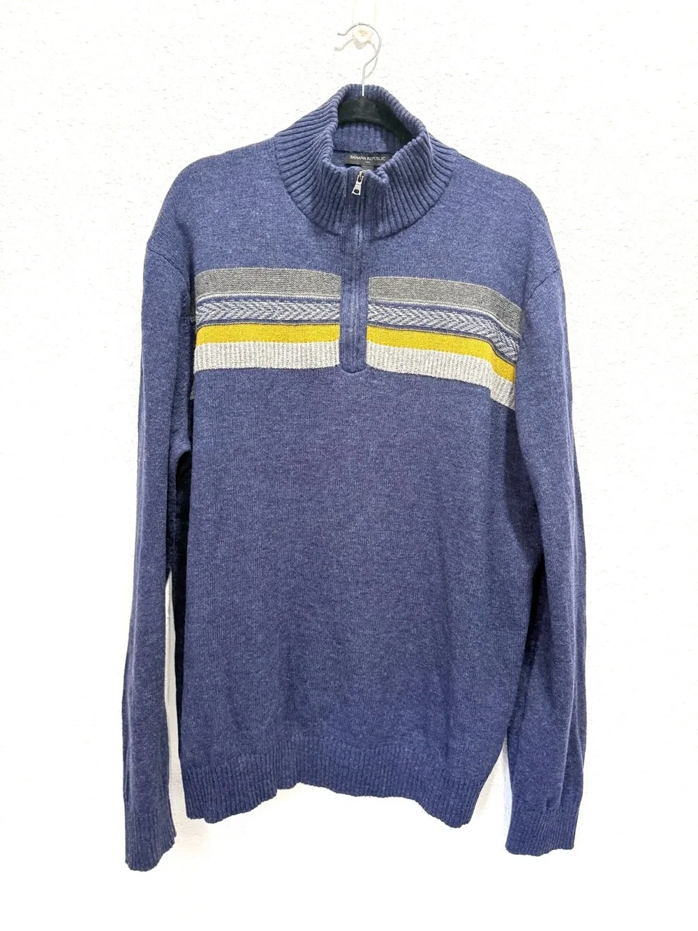 Banana Republic Men's cotton  nylon wool blend Blue Half-Zip Sweater  XXL